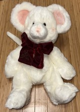 Russ Berrie Floppy Christmas Mouse NWT Tic-Toc White Rosy Holly Bow 11 Vintage