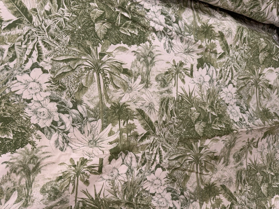 Vintage Polished Cotton Chintz Fabric Green Cream Floral Made US 1 Yd more avail - Image 4 of 4