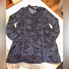 EUC Anthropologie Paper Crane Blue Floral Dress Choker Neck  w Pockets Medium