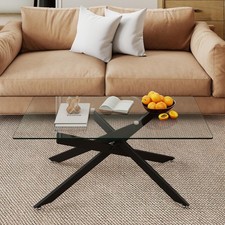 Coffee Table Rectangle Center Table with Tempered Glass Top Glass