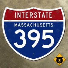 Massachusetts Interstate 395 highway route sign shield 1957 Webster Auburn 21x18