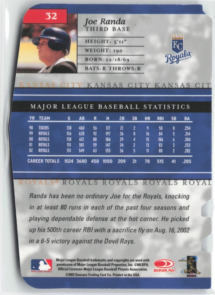Joe Randa 2003 Donruss Elite Aspirations #32 /84 Kansas City Royals - Image 2 of 2