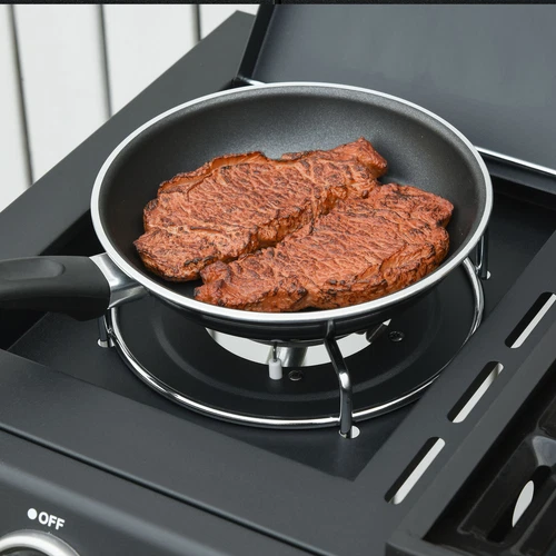 Outsunny Barbecue a Gas con Coperchio e Termometro, Fornello Laterale e 2 Ruote - Foto 10 di 10