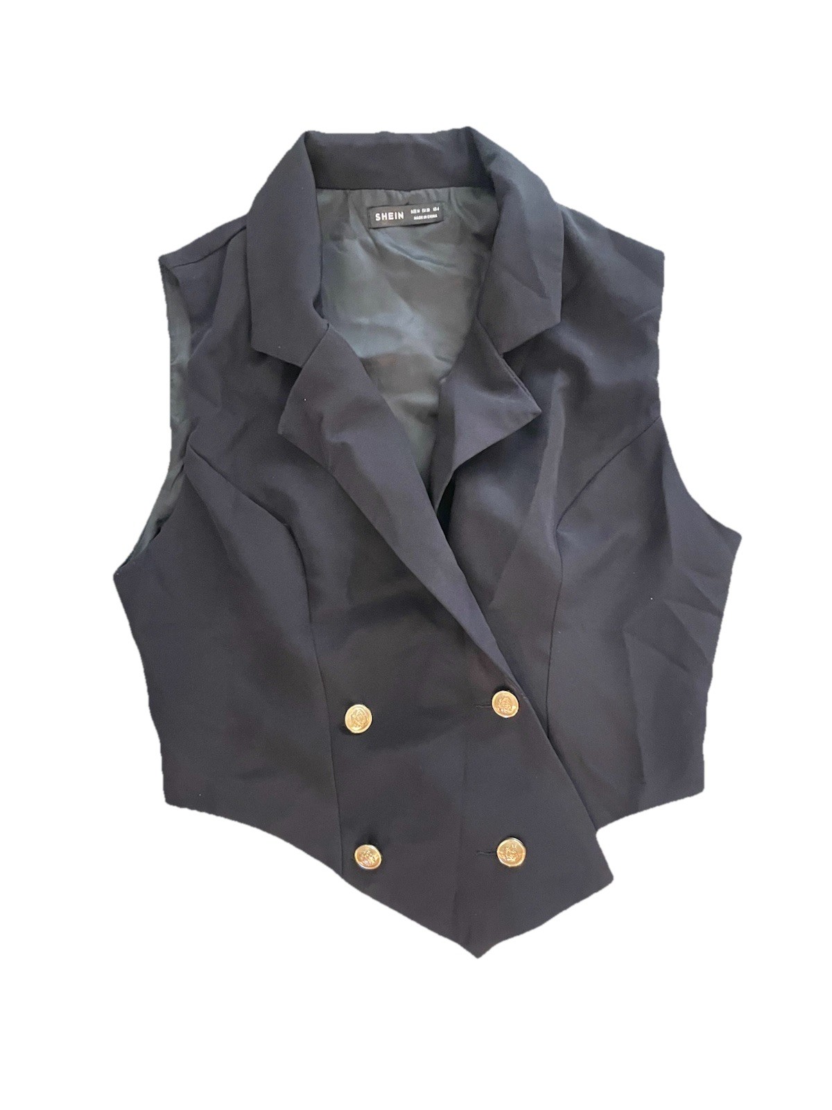 SHEIN Solid Black Gold Buttons, Fully Lined Vest … - image 1
