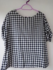 M&S Collection Navy Blue / White Gingham Tie Back Top Cotton / Modal Blend UK 12