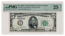 VEREINIGTE STAATEN Banknote 5 $ 1928 A Chicago PMG ss 25