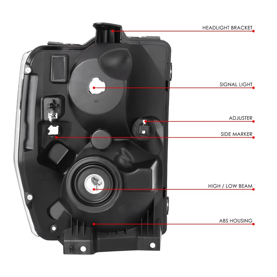 适用于 2008 - 2021 年福特 E-150/250/350SD/450SD F650 F750 黑色/透明车头灯一对 — 第 4/4 张图片