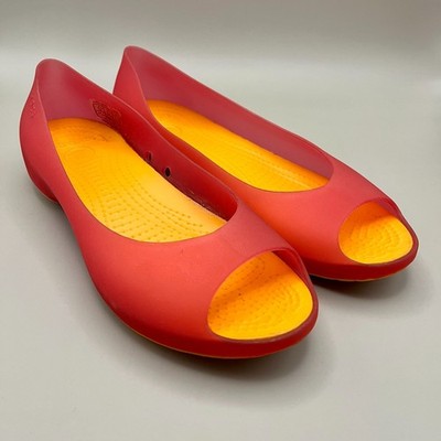 Crocs Carlie Everleigh Flat Ballet Shoes Womens 7 Pink Mango Orange