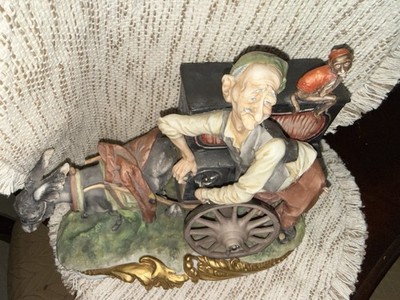 Capodimonte porcelain italy figurines Organ Grinder,  Donkey Cart With A Monkey