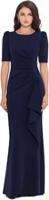 Xscape Women's 3/4 Sleeve Long Scuba Dress with Side Ruching, 16, Midnight