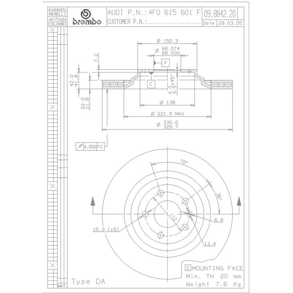 Kit de pastillas de freno rotores de freno traseros OE Brembo Prime para Audi A6 Quattro 2005-2009 Foto 4 de 4