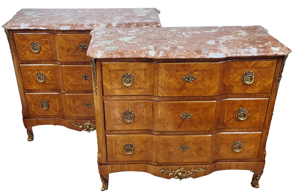 ПАРА Винтажных Бронзовых МРАМОРНЫХ Верхних Сундуков в Французском Стиле Людовика XV КОМОДЫ - Изображение 2 из 4