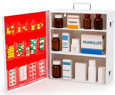 Wall Mount First Aid Cabinet, Spacious Metal Med Box with Pockets, Large