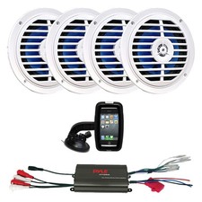 4x Pyle 5.25" 100W Marine White Speakers, Amplifier, Sport Case for iPhone