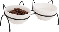 Cat Food Water Bowl Set Double Ceramic Pet Bowls with 15 Tilted Raised Stand ...