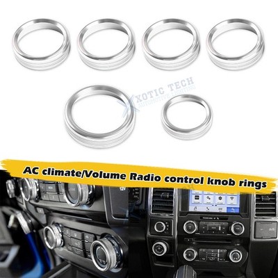 For Ford F150 XLT 16-2020 Silver Aluminum AC Radio Volume Switch Knob Ring Cover
