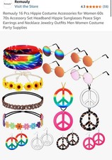 Hippie Costume Accessories 7 PC SET 60S 70S GLASSES Peace Sign ALL YOU NEED
