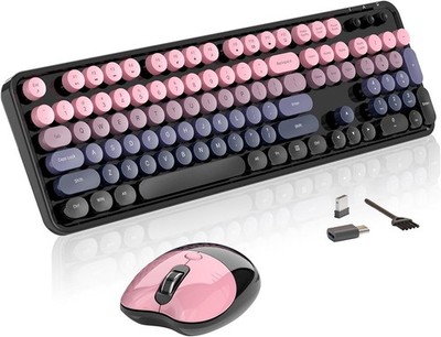 Wireless Keyboard and Mouse,Retro Typewriter Keyboard w/ Round Keycaps MOFII 104