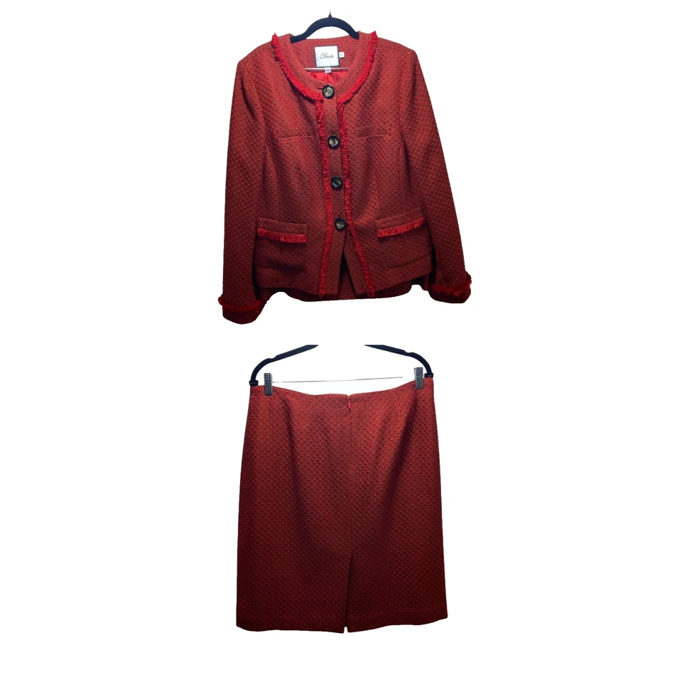 Josephine Chaus Fiesta de Vacaciones Oficina Preppy Tweed Blazer Falda Traje 12-14 Rojo Foto 3 de 4