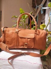 Men's Genuine Vintage Leather Brown Luggage Weekend Duffel Gym Travel Bag