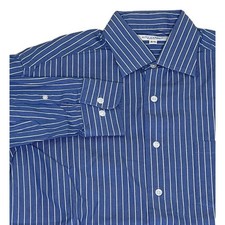 Alex Cannon Blue Striped Men's Long Sleeve Button Down 15.5 32/33