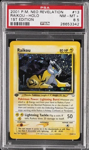 2001 POKEMON NEO REVELATION 1ST EDITION #13 RAIKOU-HOLO PSA 8.5