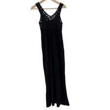 NWT Aerie Black Crochet Lace Bodice Maxi Dress Sleeveless Cotton Pockets S