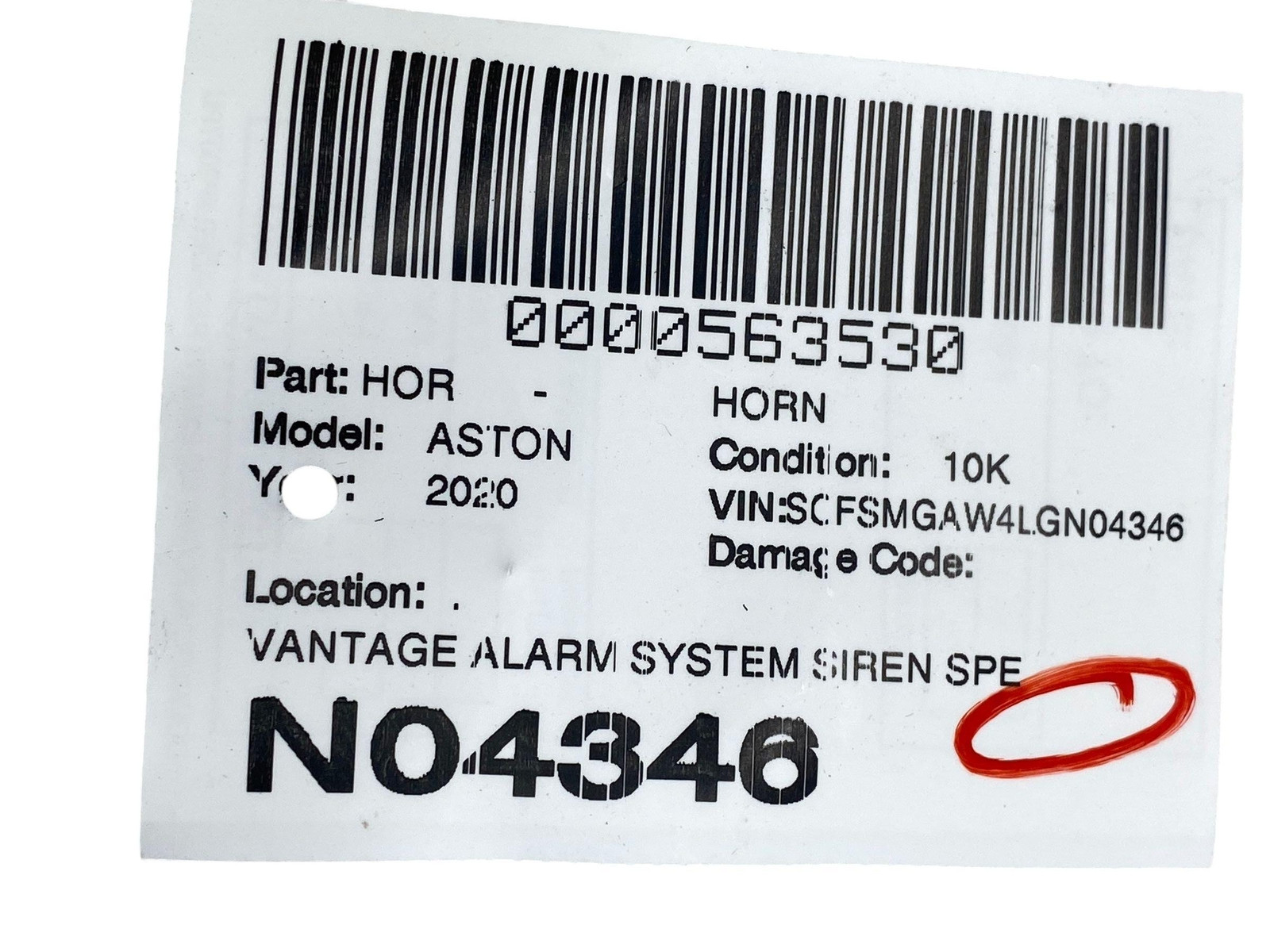 2019 - 2023 ASTON MARTIN VANTAGE ALARM SYSTEM SIREN SPEAKER 2138201101 OEM