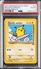 2001 POKEMON PROMO BLACK STAR FRENCH #28 PIKACHU SURFEUR PSA 4