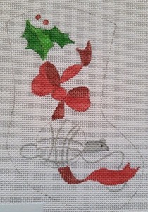 CANVASWORKS DESIGNS*HP NEEDLEPOINT CANVAS*XMAS MOUSE/YARN BALL*MINI STOCKING