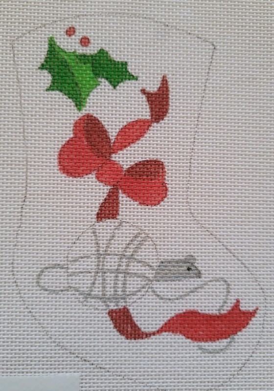 CANVASWORKS DESIGNS*HP NEEDLEPOINT CANVAS*XMAS MOUSE/YARN BALL*MINI STOCKING