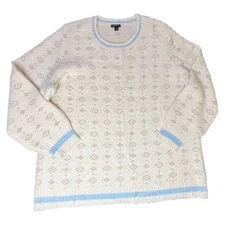 Torrid Fuzzy Sweater Blue Trim Geometric Pattern Plus Size Pullover Size 2
