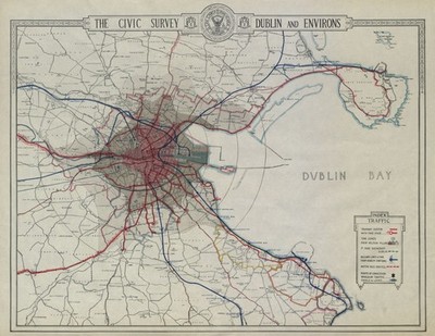 DUBLIN CIVIC SURVEY Öffentliche Verkehrsmittel. Straßenbahn Eisenbahnanlage Buslinien 1925 Karte
