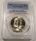 1961 50c PCGS MS65 FRANKLIN HALF SILVER BRIGHT WHITE MS 65