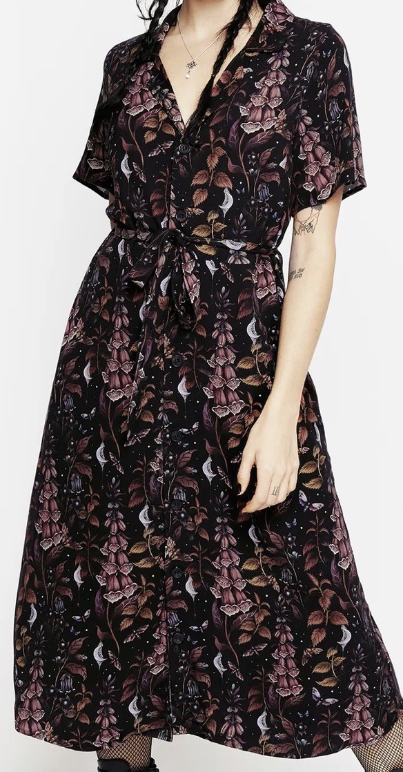 Vestido Camisa Midi Disturbia Foxglove Estampado Púrpura y Naranja Talla 18