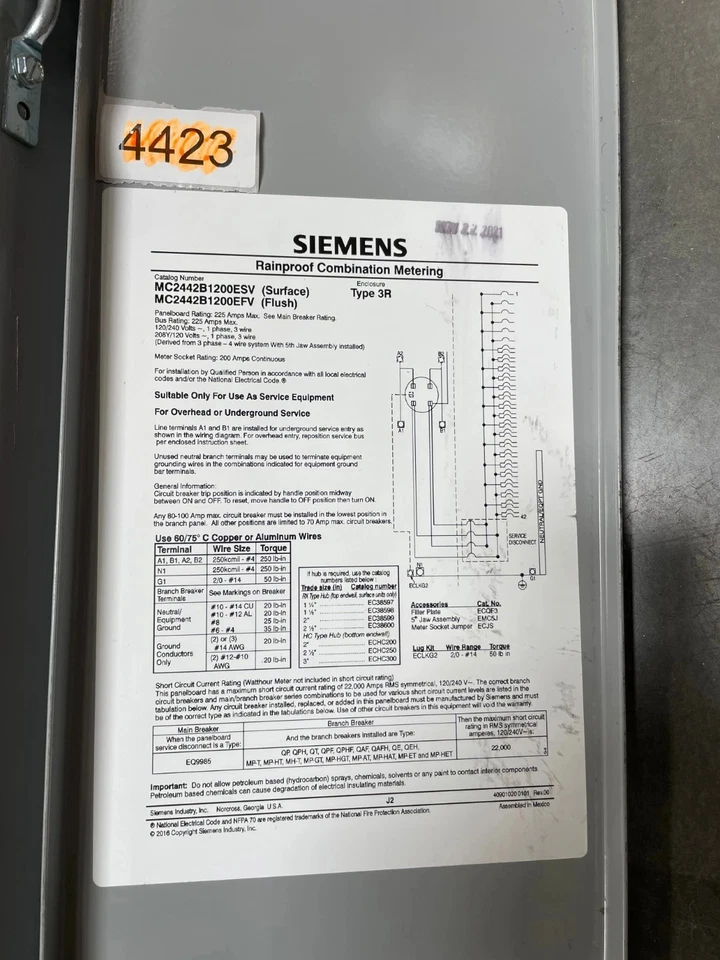 Siemens MC2442B1200ESV дождевой комбинированный замер 225 A 120/240 В 1 на заказ - Изображение 2 из 4