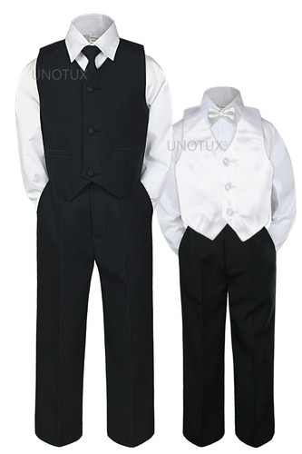 6pc Black vest set by Color Satin Vest Bow Tie for Boy Baby Toddler Kid Formal - Picture 16 of 26