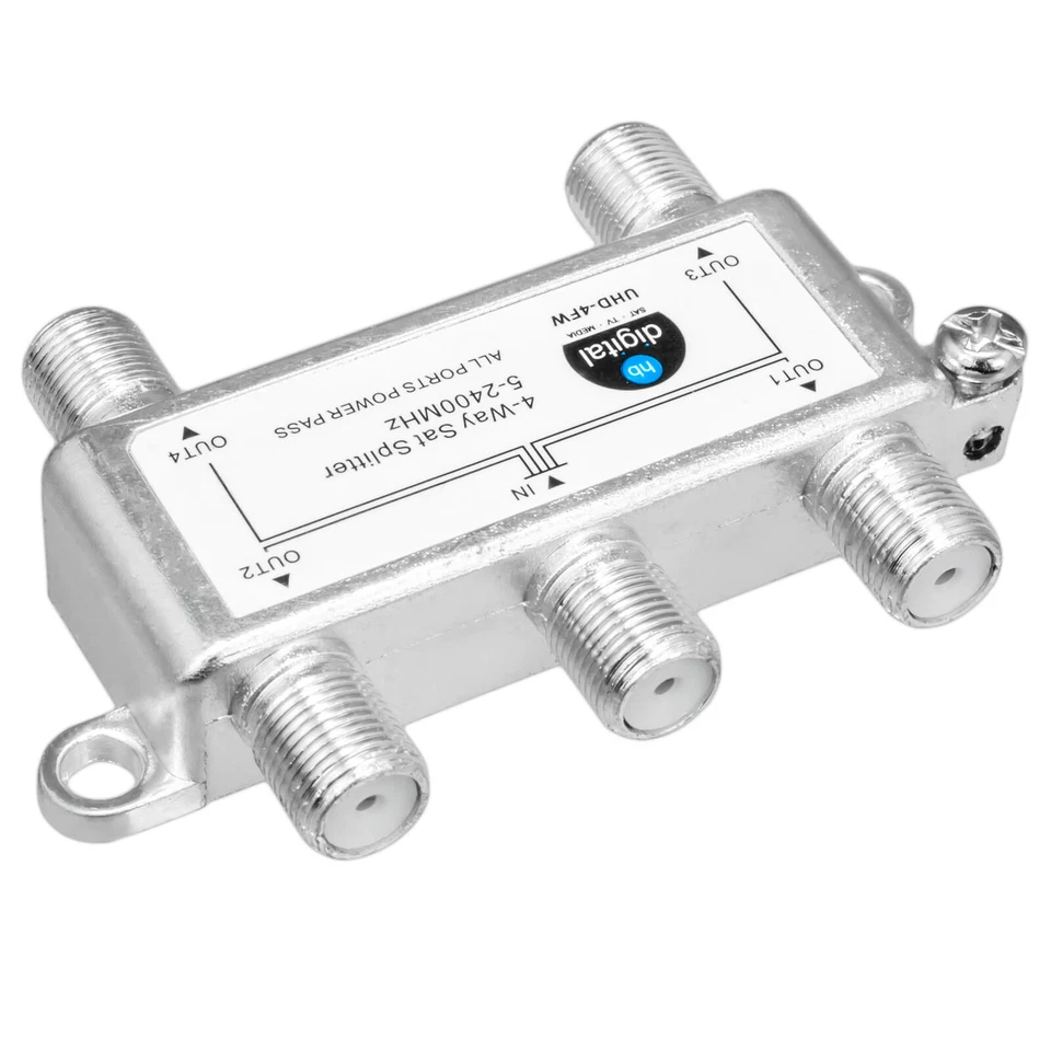 SAT Verteiler 4-fach Splitter 5-2400MHz 4-Wege HD DVB-T Erdungsklemme tauglich - Bild 3 von 4