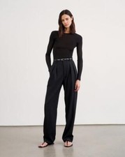NWT Nili Lotan Black Etienne 100 Virgin Wool Pleated Pants Size US 00 795