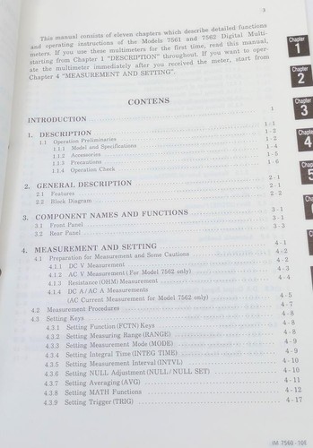 Yokogawa 7561 / 7562 Digital Multimeter 6-1/2 Digit Instruction Manual - Picture 2 of 2