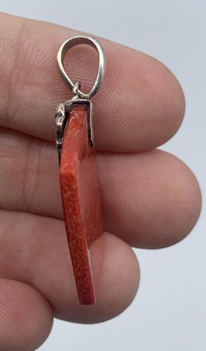 Sterling Silver Red Sponge Coral Pendant Diamond - Picture 2 of 4