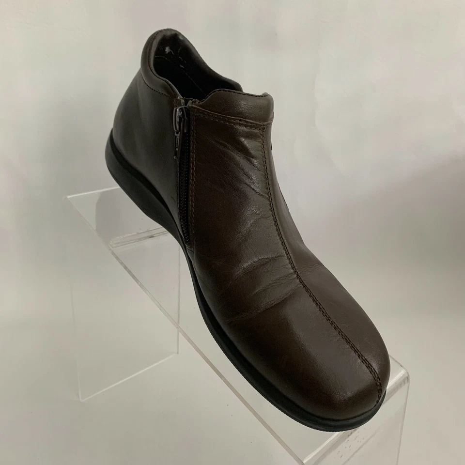 Walking Cradles Ankle Boots Brown Leather Double Zip Round Split Toe Low Heel 8S - Image 2 of 4