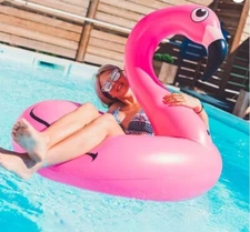 Luxe Ride-on Large Pink Flamingo Inflatable Pool Float PVC Sunny Life 61.5 in.