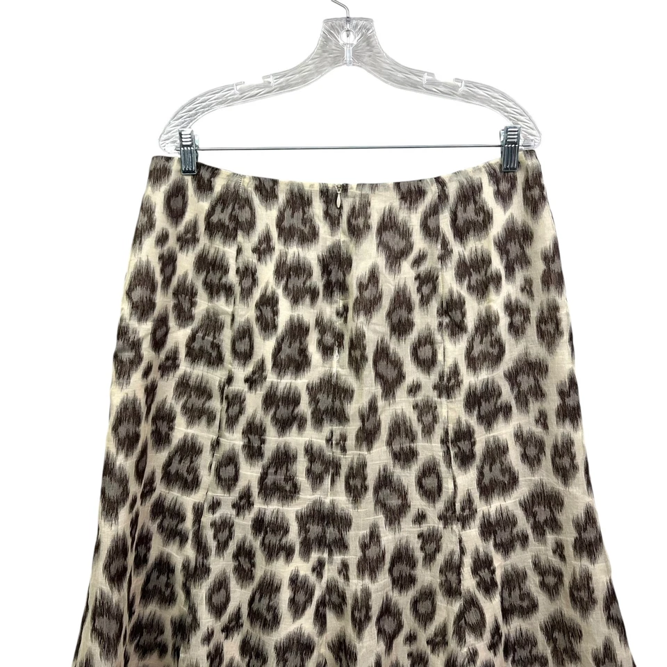 Talbots Womens Silk Linen Blend Midi Skirt Animal Print Lined Cream Brown Sz 14 - Image 4 of 4