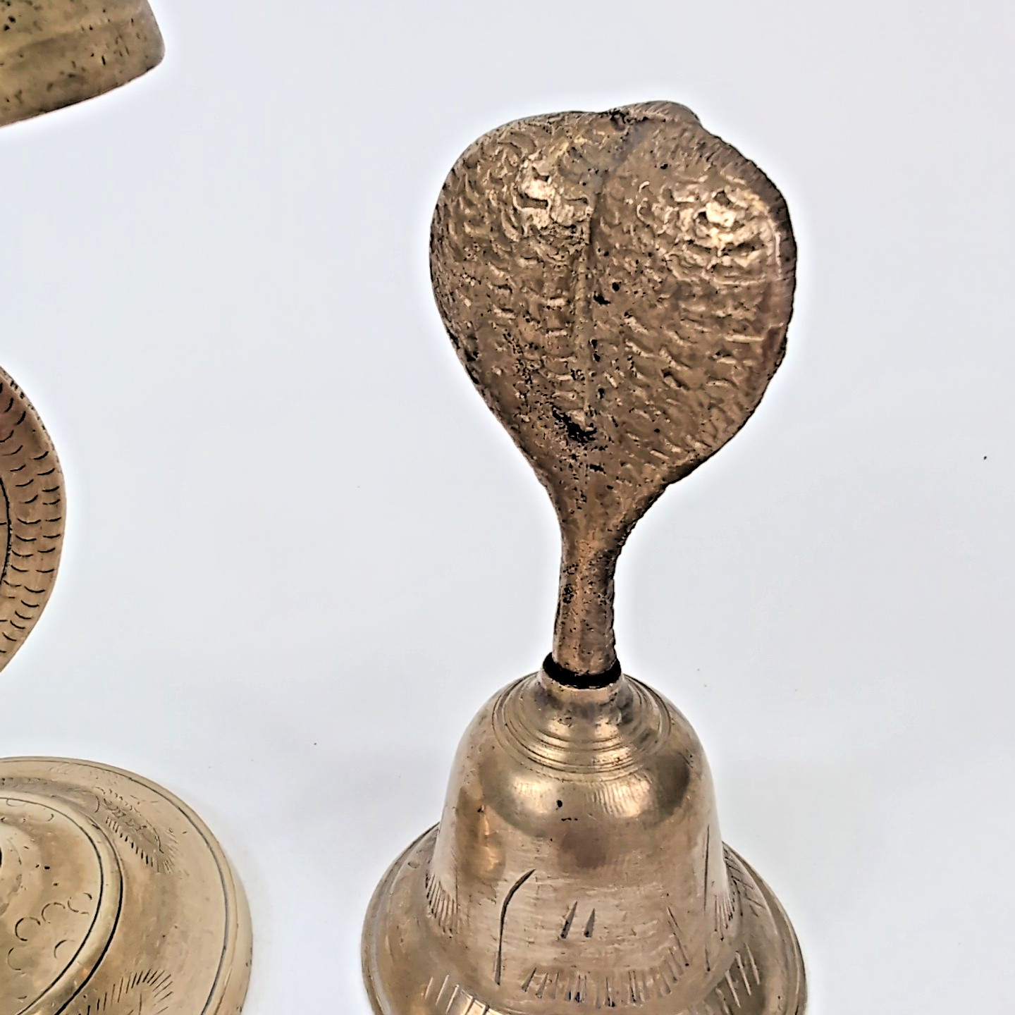 VTG Brass Dragon Gong & Cobra Snake Bell Asian Temple Ritual Buddhist Serpent