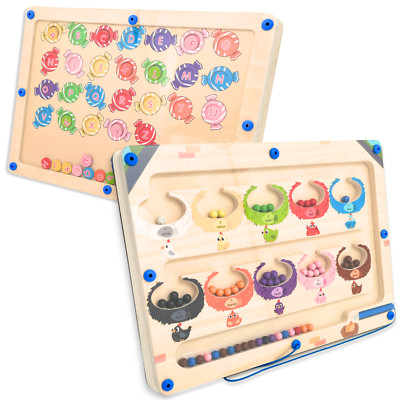 2 in 1 Magnetic Color and Number Maze, Magnetic Alphabet Maze (Double-Sided) Kid