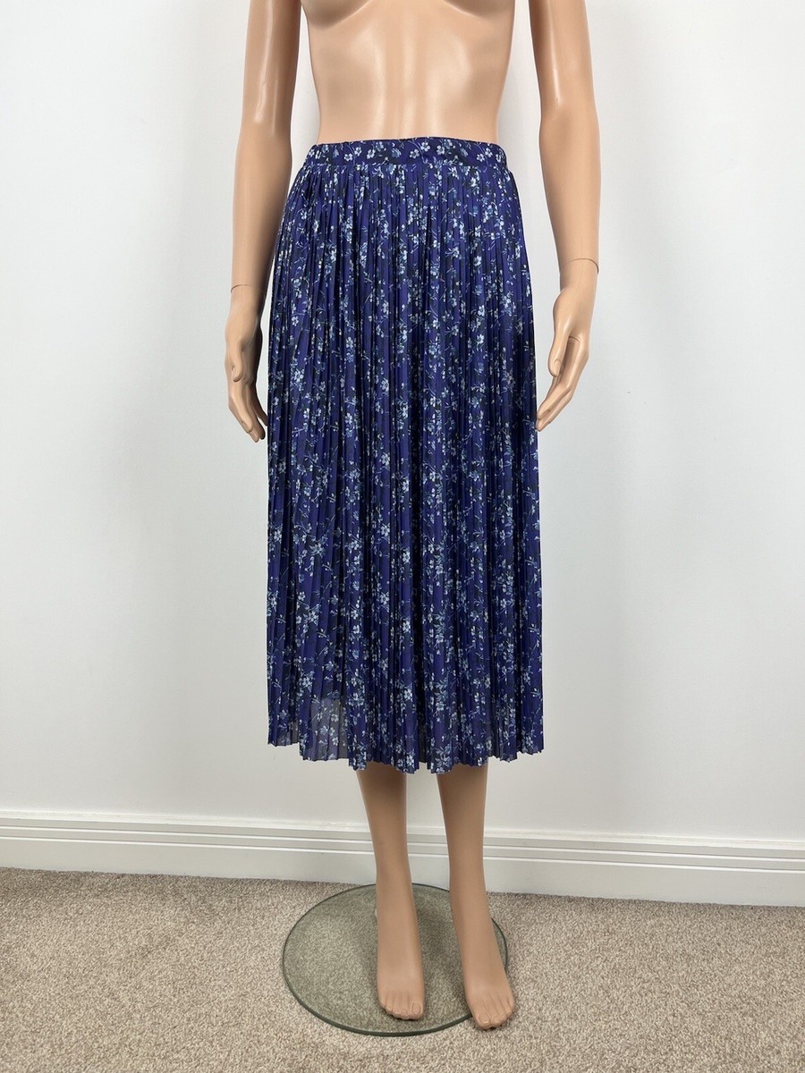 NEXT Purple Blue Floral Print Pleated Midi Skirt UK 16 UK