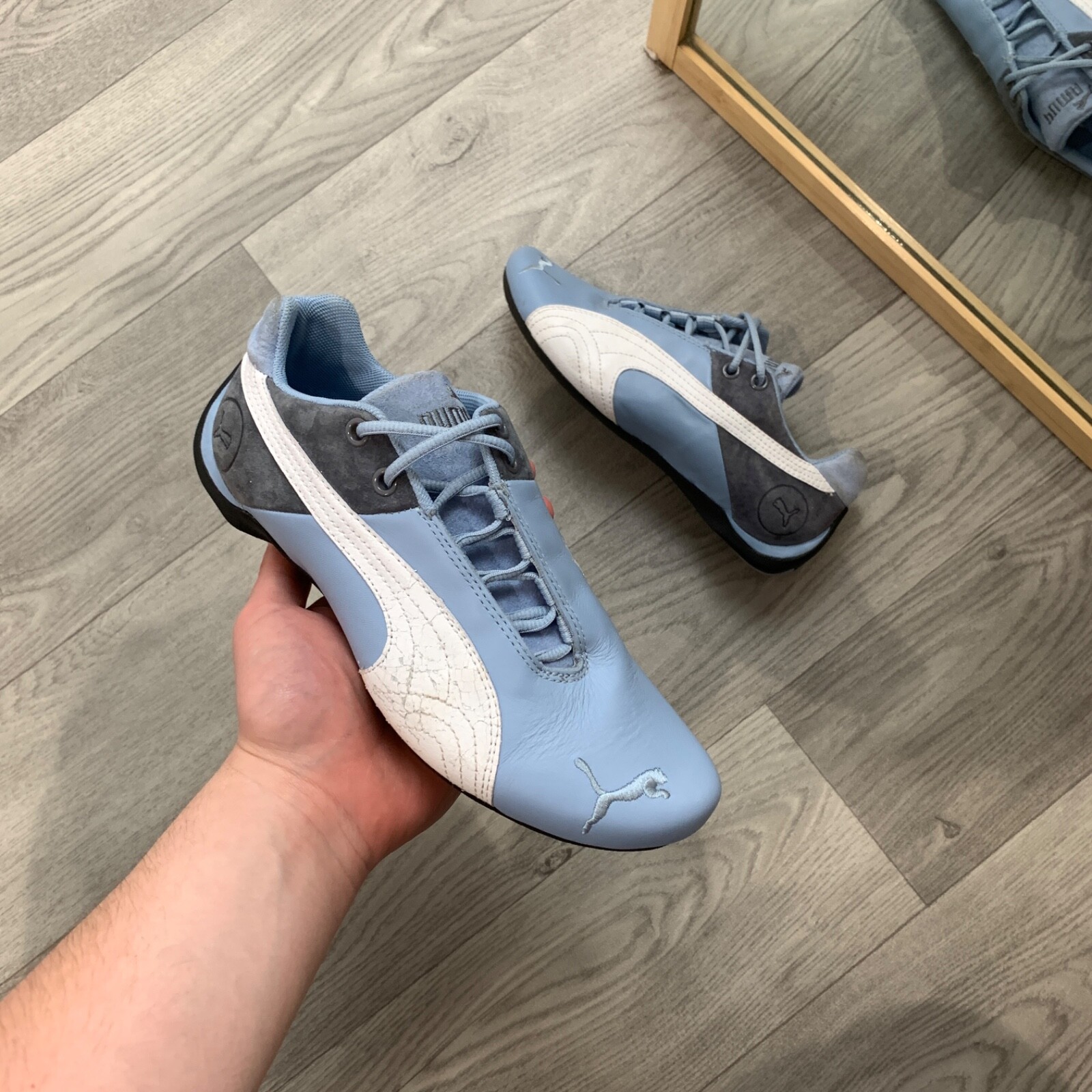 Vintage 90s Puma SpeedCat Baby Blue Leather Low Top Sneakers