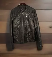 Derimod Mens Black Quilted Deri Leather Zip Jacket Size XL