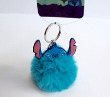 Disney Lilo  Stitch Stitch Blue Pom Pom Pouf Keychain Keyring Bag Charm NWT